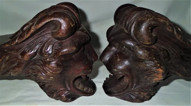 2 Antique Usa Architectural Furniture Carved Lion Face Wood Sculpture Chair Arms