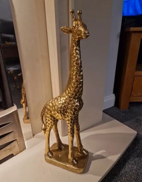 Large 51cm Tall Giraffe  Gold Resin Standing Sculpture Figure New In Box.