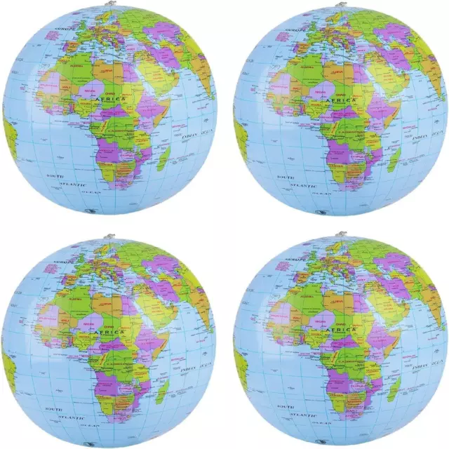4X 40Cm Inflatable Globe World Map Earth Blow Up Atlas Geography Beach Ball Toys