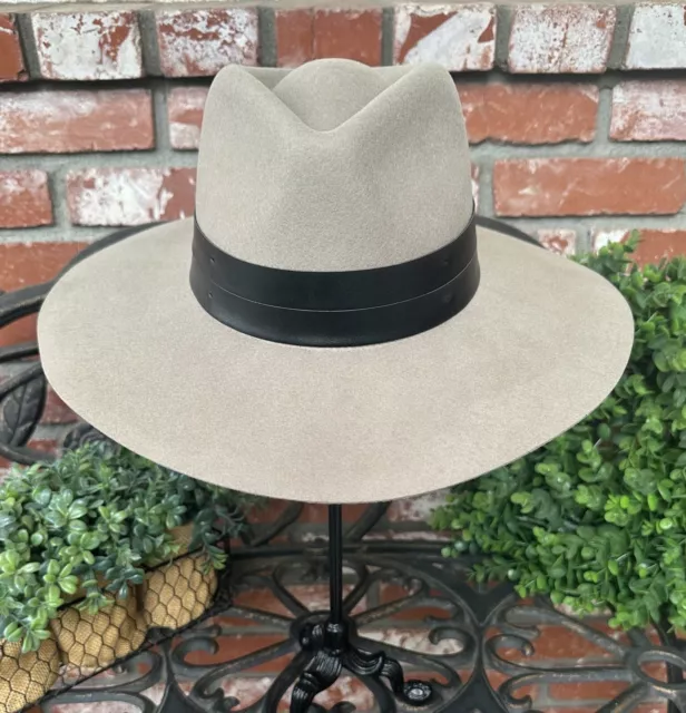 Sole Society Wide Brim Fedora Hat; Camel Wool W/Black Dbl Leather Band; New W/T