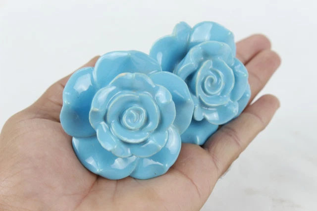 Floral Céramique Boutons Set: Armoire, Tiroir, Cuisine, Garde-Robe - 2 Pièces