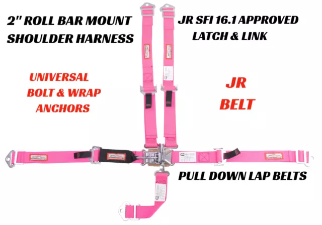 Junior Dragster Race Harness 5 Point Universal Roll Bar Mount Latch Link Pink