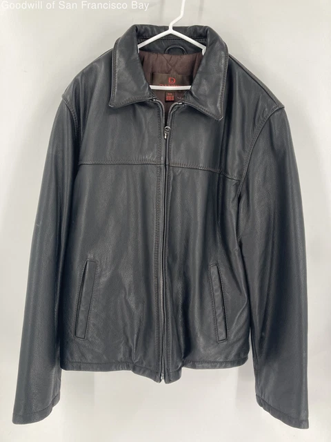 Vintage Danier Mens Black Genuine Leather Long Sleeve Pockets Full Zip Jacket M