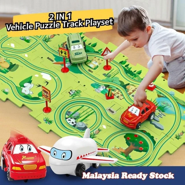 DIY Puzzle Track with Vehicle Rail Car Building Toys S T3T1