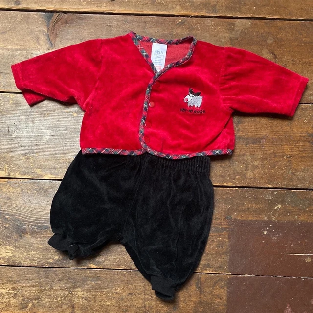 Abito vintage in velluto neonato reggiseno neonato primi anni '90 Natale rosso