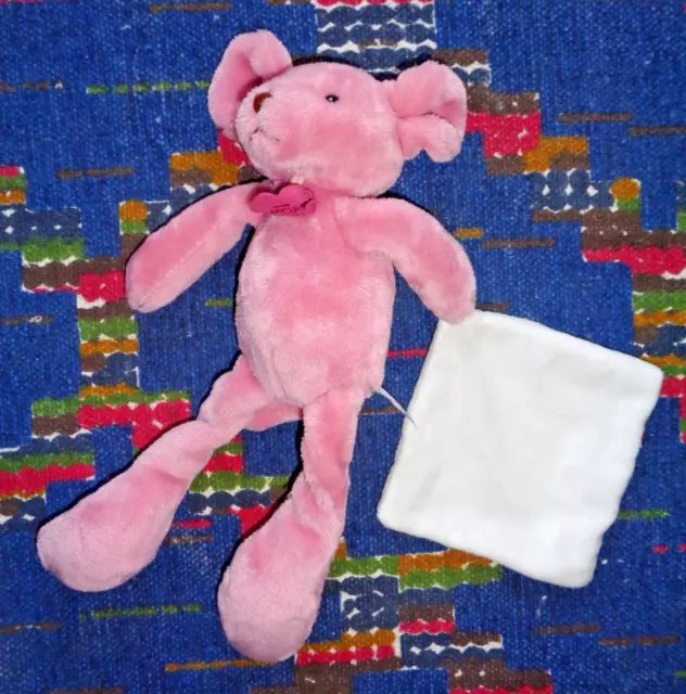 Mp / Doudou Peluche Mouchoir Histoire D'ours Souris Rose Blanc Exc Etat