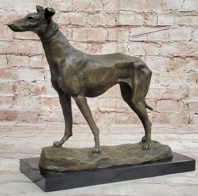 Signed Vintage GreyHound Bronze Statue Racing Dog Racer Trophy Marble Figurine