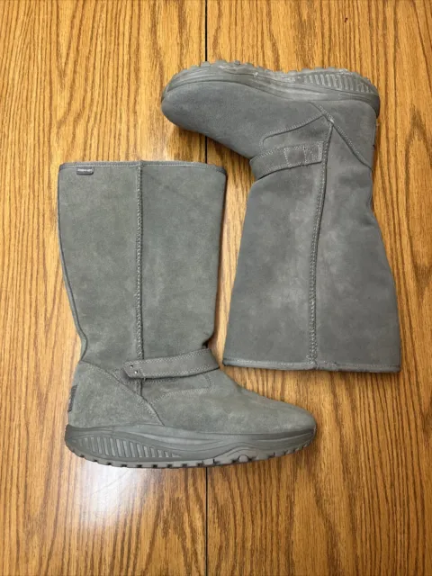 Sketchers Womens Shape Ups Gray Leather XF Bollard Wedge Toning Boots Size 8.5