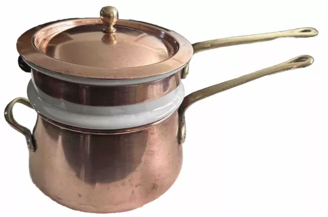 Vintage Copper Double Boiler 3 Pc Ceramic Insert Professional Douro B&M Korea