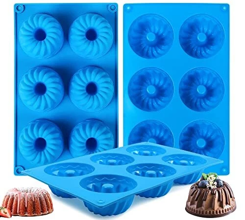 3PCS Mini Bundt Cake Pan 6Cavity Heritage Bundtlette Cake Silicone Mold for B...
