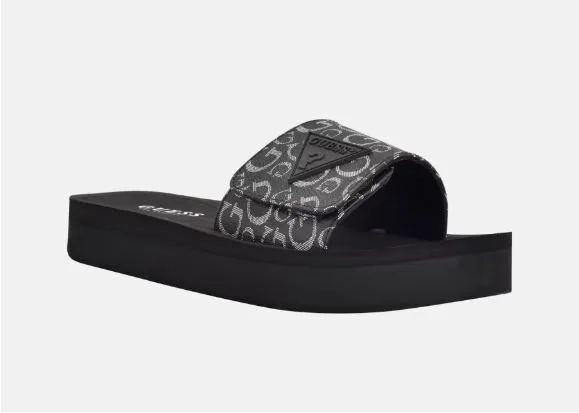 New Womens Guess Black Logo Slide Parties Flip Flops Wedge Platform 5,6,7,8,9,10