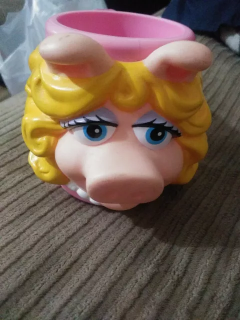 Piggy Cup Vintage Jim Henson Tm &  Henson Sign 3" Muppet Handle 5" Pink Yello