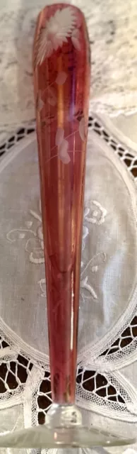 Fenton Glass Vase Cranberry Pink Glass Ruffled Rim 10” Bud Vase