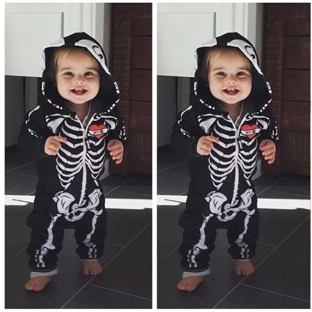 Children Skeleton Long Sleeve Bodysuit Romper Halloween Hooded Baby Romper