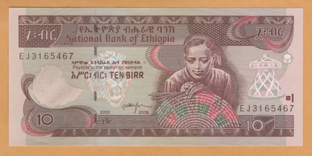 ETHIOPIA 10 BIRR UNC 2000 EE / 2008 P-48e Prefix EJ Banknote