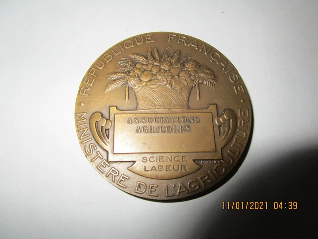 Ancienne Médaille Agriculture – Bronze – Thème Science Et Labeur