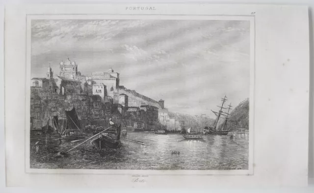 Oporto Sé Do Porto Douro Ribeira Portugal Original-Stahlstich-Ansicht Von 1846 2