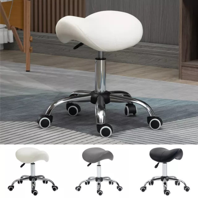 Saddle Stool Hydraulic Rolling Faux Leather Height Adjust Mobility Chair