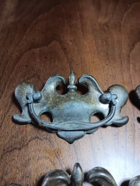 Vintage Lot of 4 Drawer Pulls Brass 4 INCH Drop Bail Victorian Style Unpolished 3