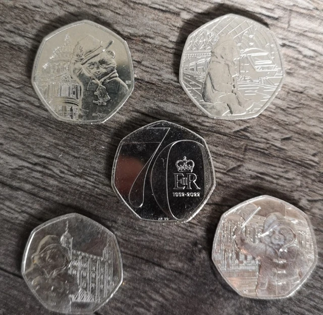 FULL SET OF Paddington Bear 50p Coins + Queens Platinum Jubilee 50p