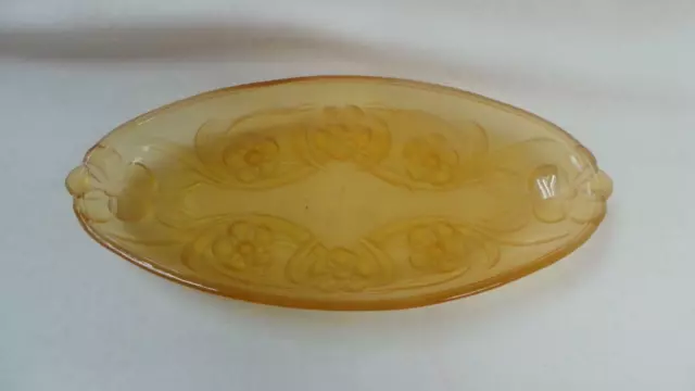 Retro Vintage Frosted And Embossed Amber Glass Oval Platter