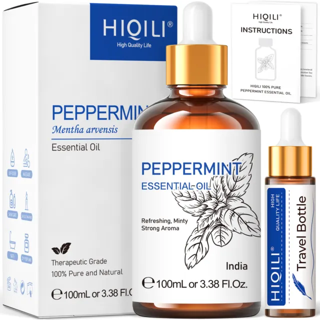 HIQILI Peppermint Essential Oil 3.38oz Pure Natural Mint Oil Strong Aromatherapy