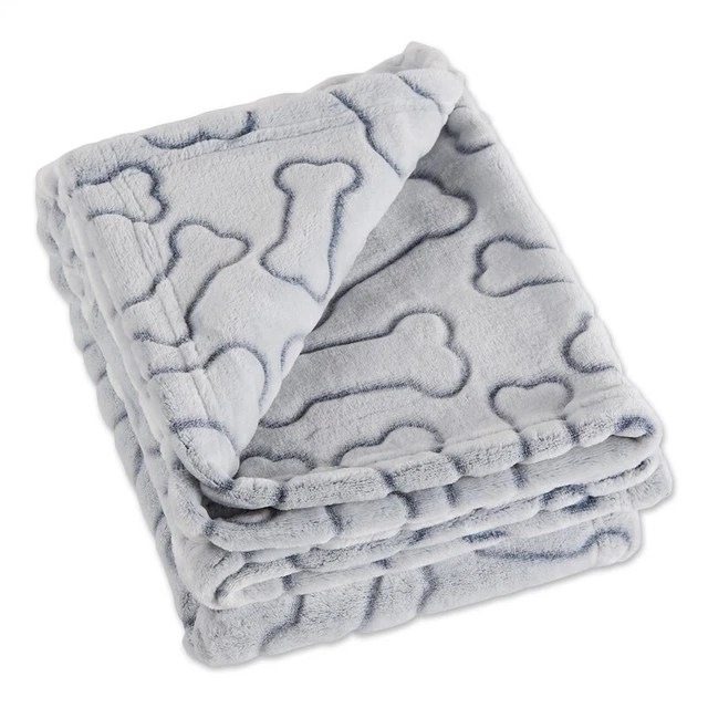 Bone Dry Modern Polyester Fabric Embossed Bone Print Pet Blanket in Gray