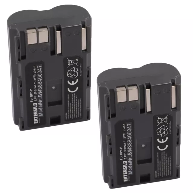 2x Akku Batterie   1600mAh für Canon BP-508, BP-511, BP-511A