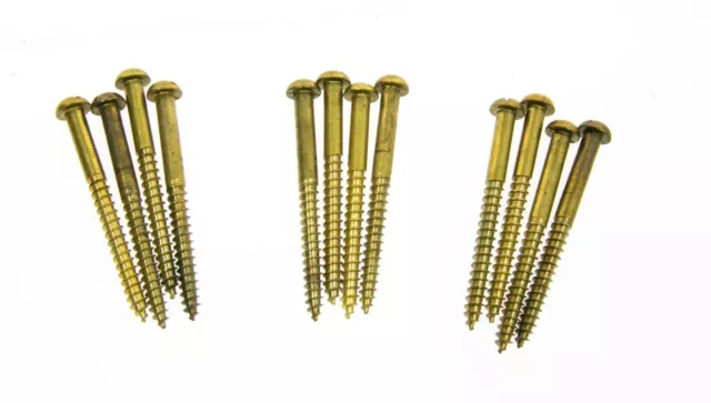 [Lot of 12] Vintage Brass Round Head Slotted Wood Screws #12 x 2-1/2"