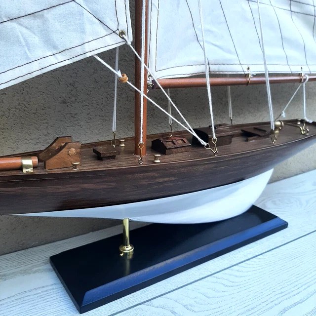 Modello Barca A Vela In Legno Enterprise - Decorativo, 48x34cm, Molti Dettagli, Colore Blu E Bianco - Foto 7