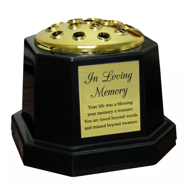 Black Grave Memorial Flower Vase Graveside Pot & Gold In Loving Memory Plaque