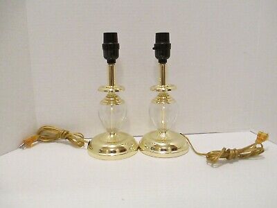 Vintage 1997 Pair of Desk Table Lamps Brass Colored and Glass Lamps 11" tall