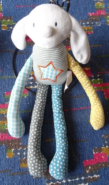 Hb2/ Doudou Peluche Chien Lapin Hema Blanc Bleu Gris Jaune Etoile Pois Tbe