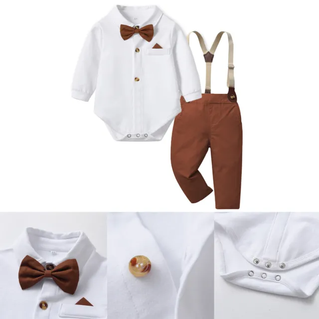 Toddler Boys Gentleman Suit Long Sleeve Romper Y-Back Formal Dress Sets Party