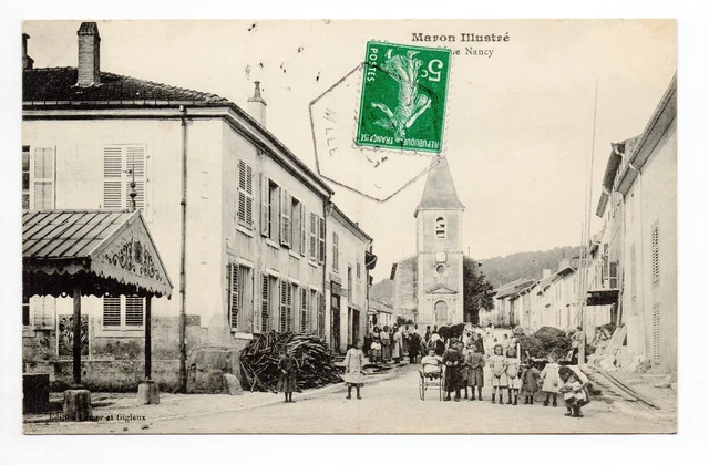 MARON Meurthe & Moselle CPA 54 the rue de NANCY very lively church children