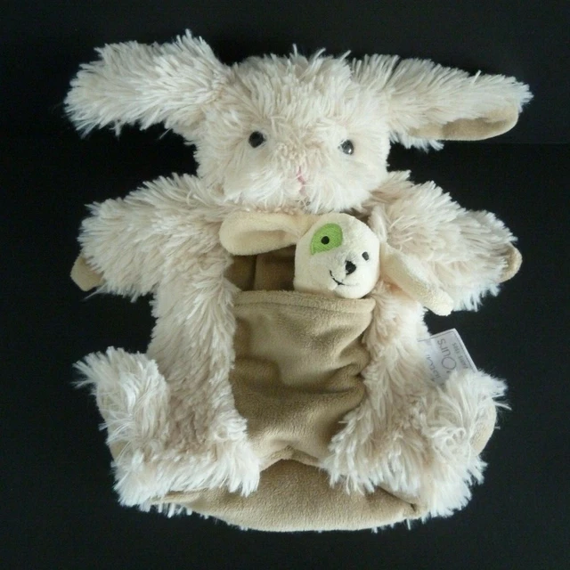 Y1. DOUDOU PELUCHE MARIONNETTE A DOIGT HISTOIRE D'OURS LAPIN CHIEN écru beige