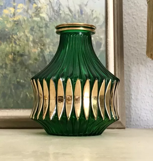 Vintage 70er grün gold Pressglas Vase Glasvase Glas Walther Kultig