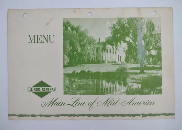 Illinois Central Main Line of Mid-America Railroad Car Dinner Menu Vintage