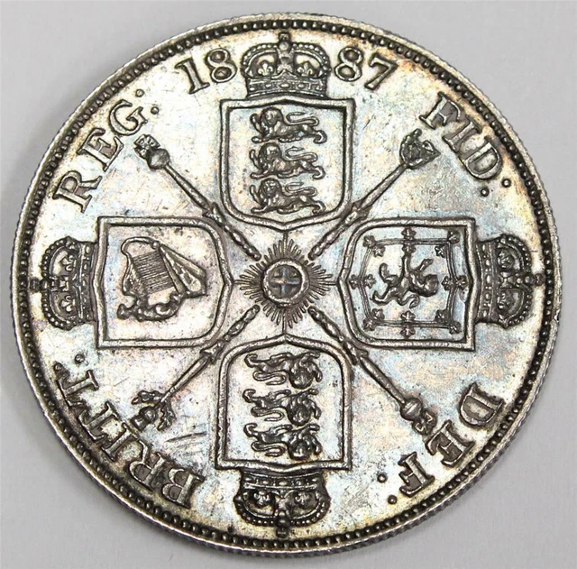 1887 Great Britain Double Florin silver coin with Arabic I Choice a/UNC