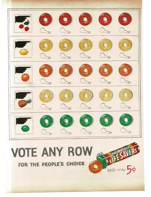 1956 Life Savers Five Flavors Vote Any Row for People's Choice Vintage Print Ad