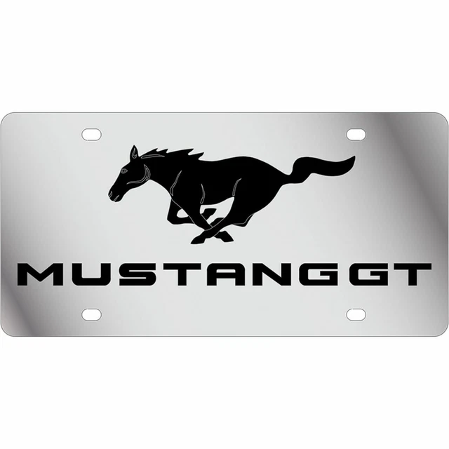 STAINLESS STEEL FORD Mustang GT Black Logo License Plate Frame 3D