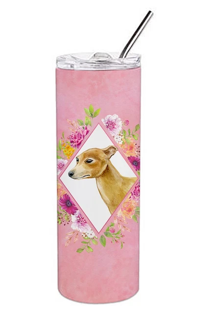 Italian Greyhound Pink Flowers Stainless Steel 20 oz Tumbler CK4154TBL20 New