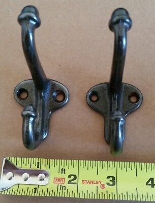 Pair Of  Restored Antique Cast Iron Acorn Tip Coat Hooks Hall Tree Hooks #1204