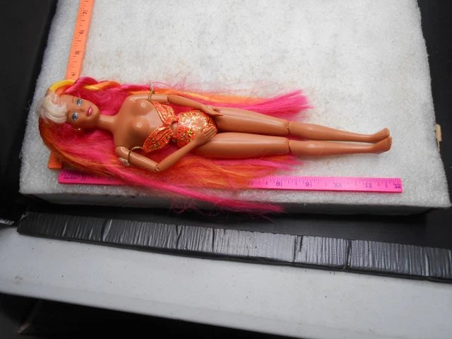 Vtg 1996 HULA HAIR BARBIE Doll Articulated LONG Blonde Orange Pink Yellow HAIR Vtg 1996 HULA HAIR BARBIE Doll Articulated LONG Blonde Orange Pink Yellow HAIR