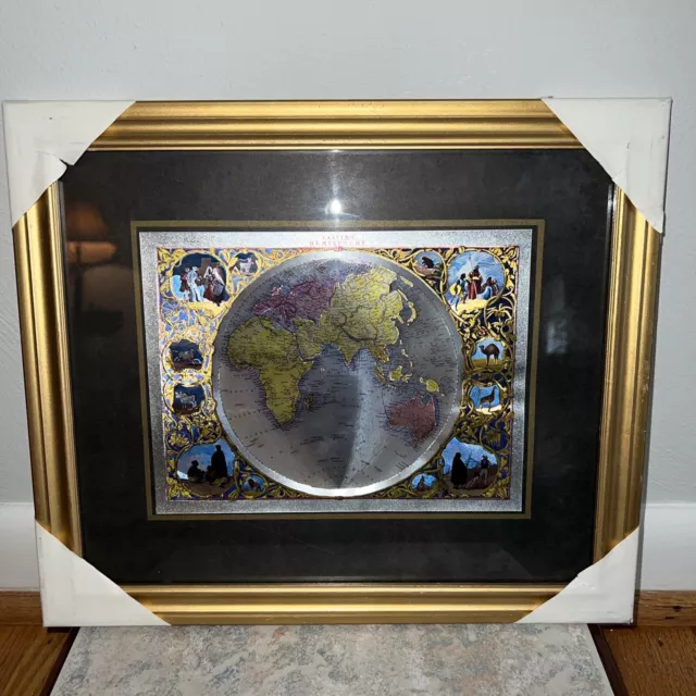 Vintage Eastern Hemisphere Map with Foil Accent Picture Wall 13.5” x 11.5”