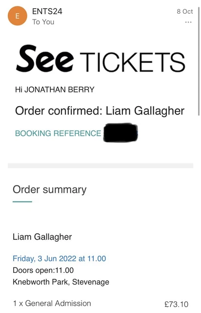Liam Gallagher Knebworth tickets (x2) - Fri 3rd June