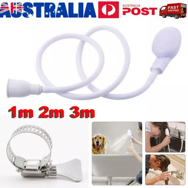 1/2/3m Push-On Spray Shower Head Bath Sink Tap Attachment Hose Soft Tube Pet Kid