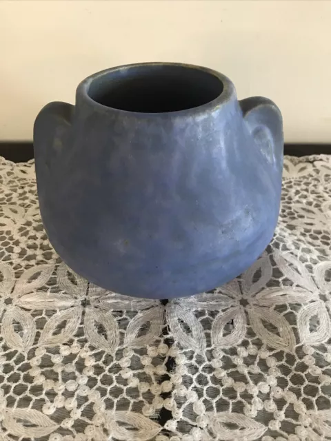 1930’s Vintage Mission Brush McCoy Art & Crafts Pottery Matte Blue Vellum Vase