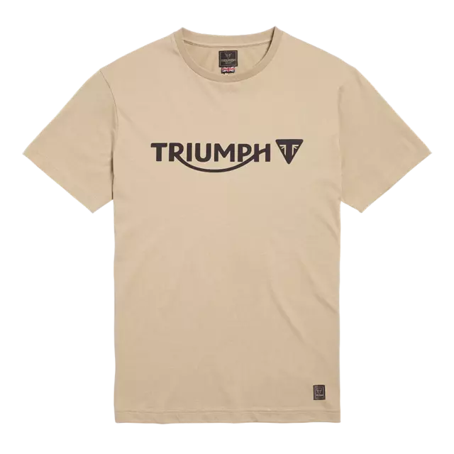 GENUINE Triumph Motorcycles Cartmel Modern Logo Print T-Shirt Stone Ecru NEW 22