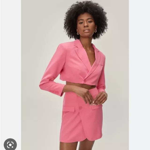 NWT Nasty Gal Hot Pink Keep Up the Work Shoulder Pad Cropped Blazer Sz 12